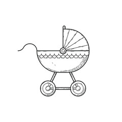 Fototapeta na wymiar Abstract Hand Drawn Baby Stroller Birth Child Children Doodle Concept Vector Design Outline Style On White Background Isolated For Walking On The Street