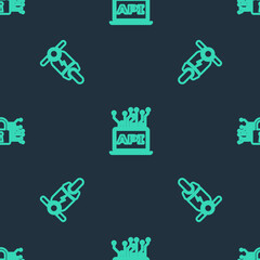 Set line Computer api interface, Electric scooter and Cyber security on seamless pattern. Vector