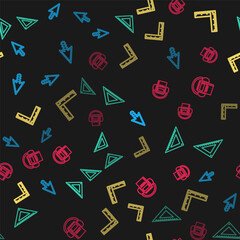 Set line Pixel arrow cursor, Triangular ruler, Folding and Audio book on seamless pattern. Vector