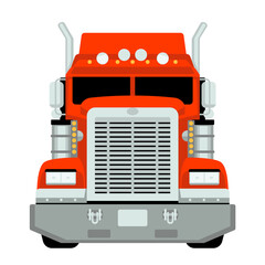 red semi truck, front view, vector illustration, flat