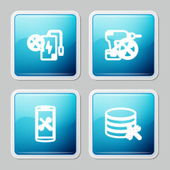 Set line Power bank service, Drill machine, Smartphone and Database server icon. Vector
