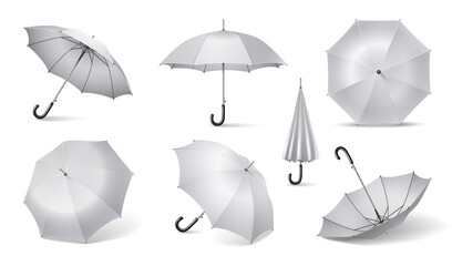 White Realistic Umbrella Icon Set - obrazy, fototapety, plakaty