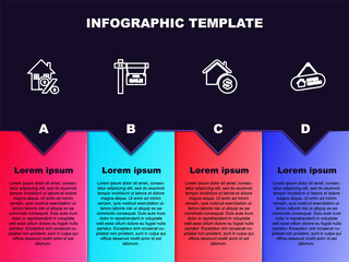 Set line House with percant, Hanging sign For Sale, dollar and Open house. Business infographic template. Vector