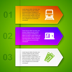 Fototapeta premium Set line Train, Laptop with ticket, Ticket and . Business infographic template. Vector