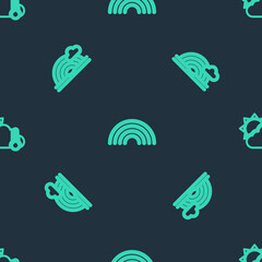 Set line Rainbow, with cloud and Thermometer and cloud, sun on seamless pattern. Vector