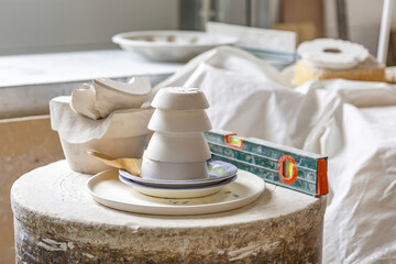 Inside the  Konakovsky Faience Company production workshop. All works are created by the hands of craftsmen without the use of mechanisms. Konakovo, Russia