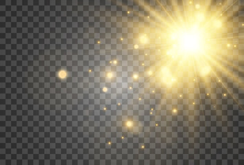 Bright beautiful star.Vector illustration of a light effect on a transparent background.	
