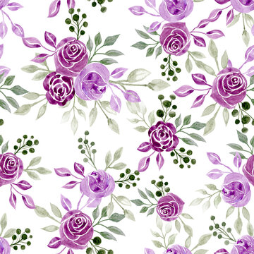Seamless floral pattern. Hand drawn watercolour lilac roses on a white background. © NATALYA