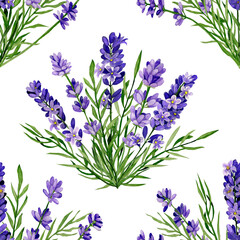  Seamless floral pattern. Watercolour hand drawn lavender on a white background.