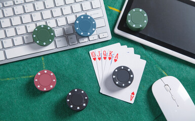 Computer Keyboard Mouse Playing Cards Chips Online Casino
