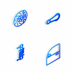 Set Isometric line Car door handle, brake disk with caliper, Shock absorber and icon. Vector