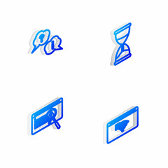 Set Isometric line Hourglass, Question and Exclamation, System bug concept and No Internet connection icon. Vector