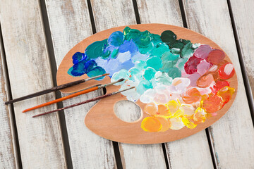 Close Up Watercolor Paints Paint Brushes Palette (1)