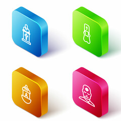 Set Isometric line Church pastor preaching, Priest, Ramadan Kareem lantern and Man with third eye icon. Vector