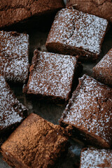 Brownie squares dusted with powdered sugar