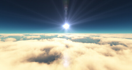 fly above clouds sunset landscape 3d render