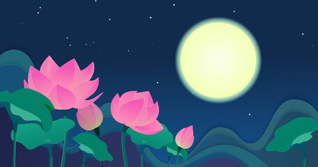 Fototapeta na wymiar Blooming Lotus Night Sky