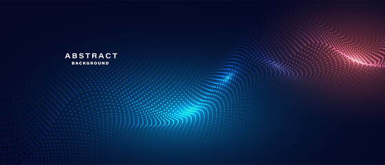 Abstract Blue Banner With Glowing Particles