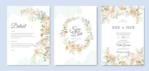 Fototapeta na wymiar Beautiful floral frame wedding invitation card template