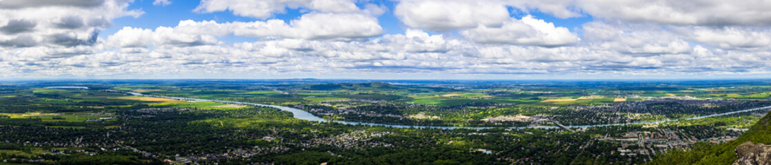 Fototapeta na wymiar Panoramic view of the Richelieu River from the top of Mont St-Hilère, Quebec, Canada.