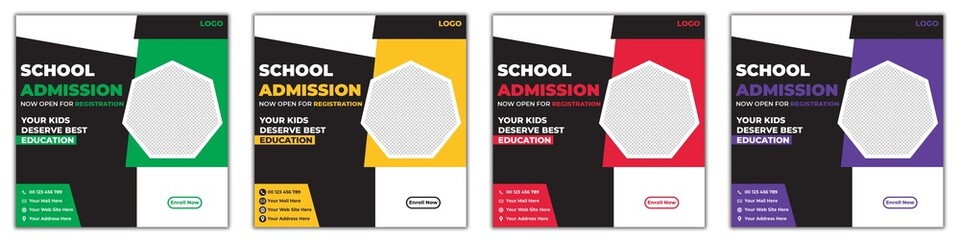 Back to School social media post design, School Admission Social Media Template Pack, Kids Education Social Media Instagram Post Banner Template, Kids School Education Social Media Post Template