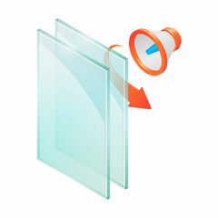 Vector illustration sheets of window glass isolated on transparent background. Realistic glass sheets icon. Cross-section diagram of a soundproofing double glazed window pane. Noise reducing.
