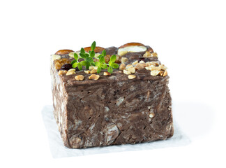 handmade chocolate sherbet with nuts isolated on white background