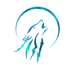 Wolf howling at the moon logo. T-shirt printing. Vector illustration