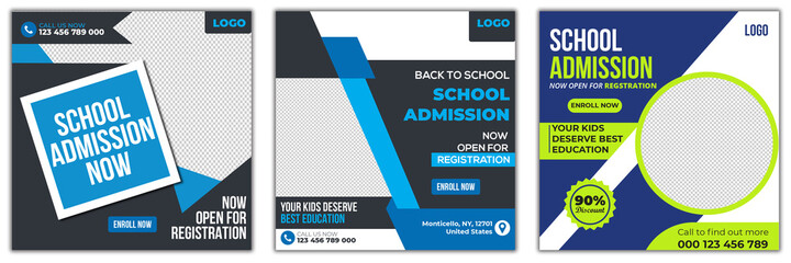 Back To School Social Media Template, School Admission Social Media Template Pack, Kids Education Social Media Instagram Post Banner Template, Kids School Education Social Media Post Template