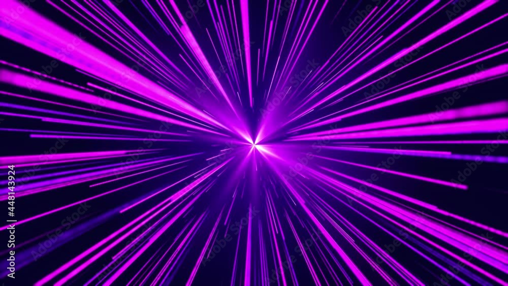 Wall mural speed of digital lights, neon glowing rays lines into digital technologic tunnels loop animation. sp
