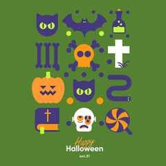 Happy Halloween. October 31. Simple, vector, flat illustration. Minimalist, geometric, background icon. Perfect for poster, media banner, cover or postcard.