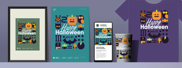Happy Halloween. October 31. Simple, vector, flat illustration. Set of elements, picture, poster, mobile screen, t-shirt, glass. Perfect for poster, media banner, cover or postcard.