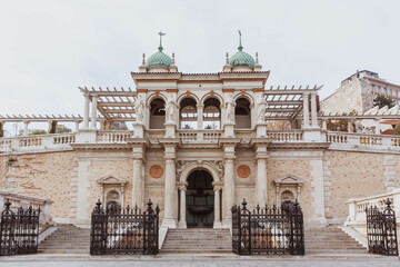 Fototapeta premium Varkert bazar Entrance, Castle garden bazaar, a neoclassical building complex on the western bank of the Danube in Budapest