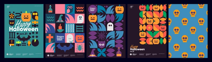 Tuinposter Happy Halloween. October 31. A set of simple vector illustrations. Minimalist, geometric, background pattern, icon. Perfect for poster, media banner, cover or postcard. © Molibdenis-Studio
