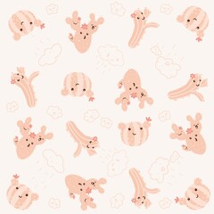 pattern with cute blooming cacti 