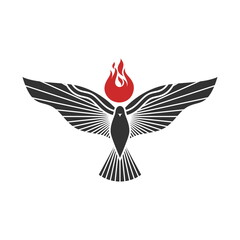 Christian illustration. Church logo. The dove and the flame are symbols of the Holy Spirit of God.