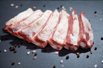 fresh raw meat presentation on granite