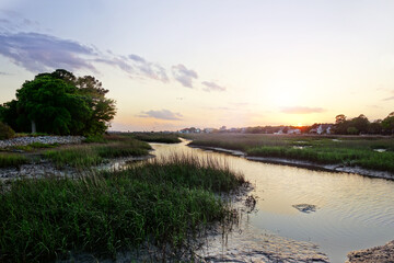 Obraz premium View of coastal marsh in the Low Country near Charleston SC at sunset