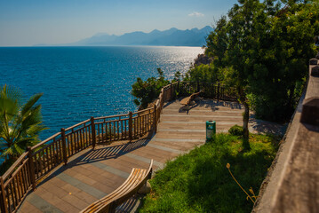ANTALYA, TURKEY: Beautiful sunny public city Ataturk Park in Antalya.
