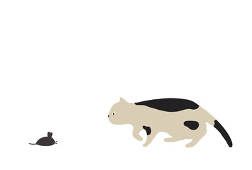 ネズミを目で捉える猫-ブチ猫