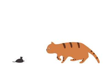 ネズミを目で捉える猫-トラ猫