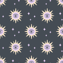 seamless pattern with magic sun on dark background