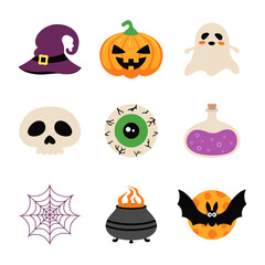 set with cartoon halloween elements isolated on white