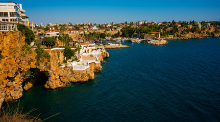 ANTALYA, TURKEY: Cave in the rock in the center of Antalya on a sunny summer day.