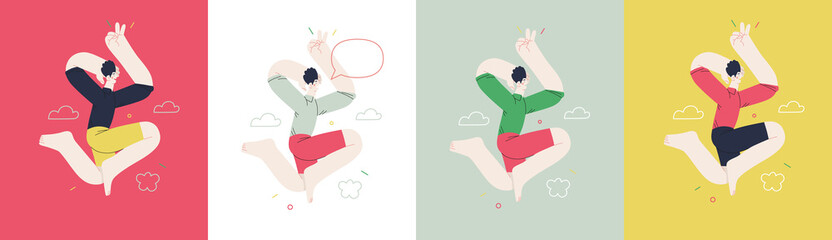 Happiness - happy people jumping in the air cheerfully