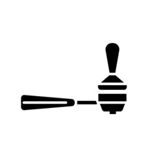 Coffee tamper into portafilter glyph icon. Black silhouette symbol. Isolated vector illustration
