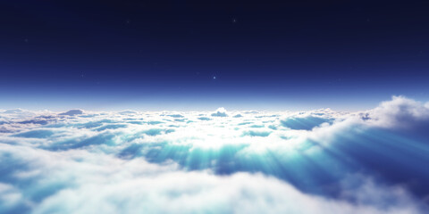 Obraz na płótnie Canvas dream fly above clouds ray light