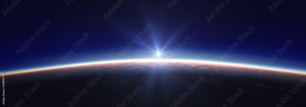 Canvas Prints earth sunrise from space over cloudy ocean. 3d rendering