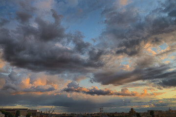 Clouds at sunset over the Neva River in St. Petersburg