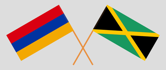 Crossed flags of Armenia and Jamaica. Official colors. Correct proportion